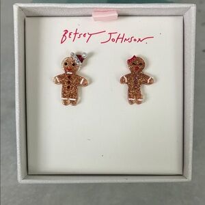 Betsey Johnson Gingerbread Man Earrings with Red and Brown Accents